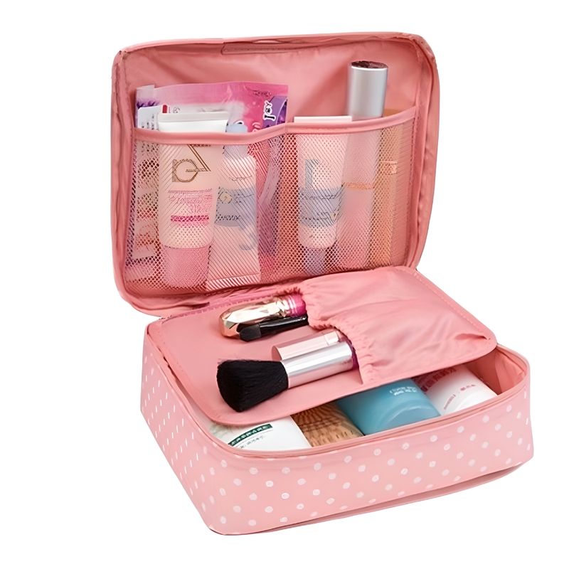 Neceser-Organizador-de-Maquillaje-Portatil-Bolso-de-Viaje-Rosa-Puntos-V2