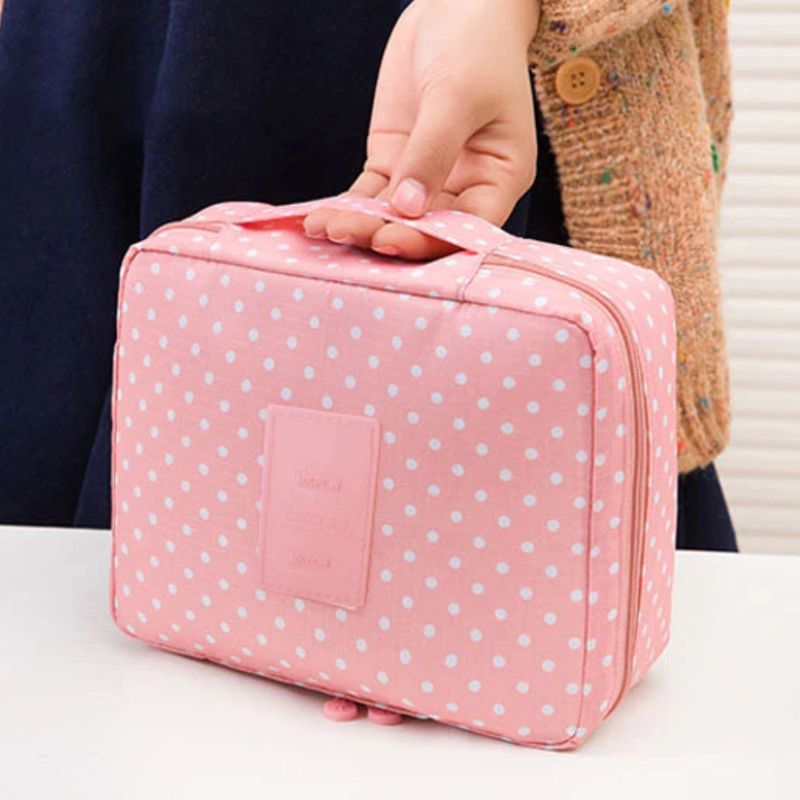 Neceser-Organizador-de-Maquillaje-Portatil-Bolso-de-Viaje-Rosa-Puntos-V2