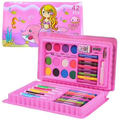 Set de Arte y Dibujo 42 Piezas Diseño Niñas Rosado SA42