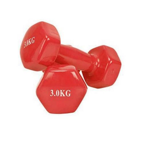 Par Mancuernas Hexagonales Pesas De Vinil 3 Kilos Vinil Vinilo Rojo