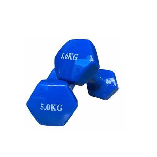 Par Mancuernas Hexagonales Pesas De Vinil 5 Kilos Vinil Vinilo Azul