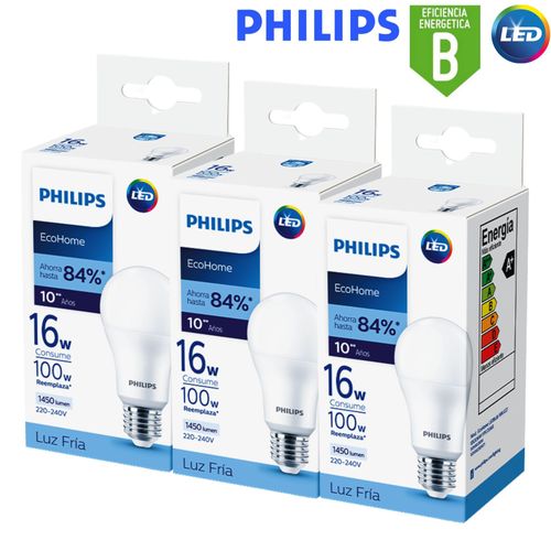 Foco led philips 16w ecohome / pack 3 unidades