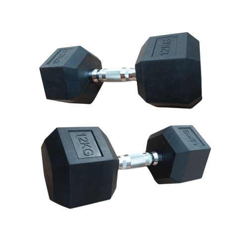 Par Mancuernas 12 Kg Pesas Cromada Hexagonale Acero Caucho