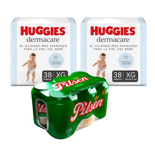 Pack Cerveza PILSEN 6 Pack Lata 355ml + Pañal HUGGIES Dermacare Talla XG Paquete 38un