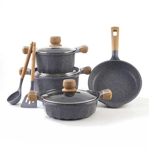 Juego de Ollas Valeska de Granito Super 7+2 Utensilios Gris