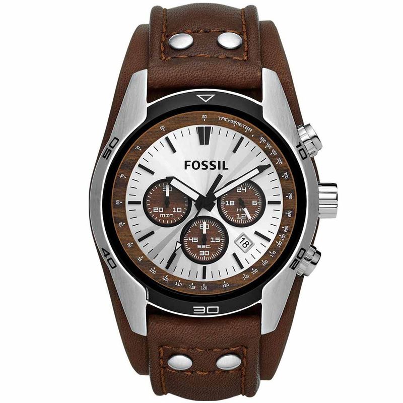 Reloj-Fossil-Coachman-CH2565-Fecha-Cronometro-Correa-De-Cuero-Marron