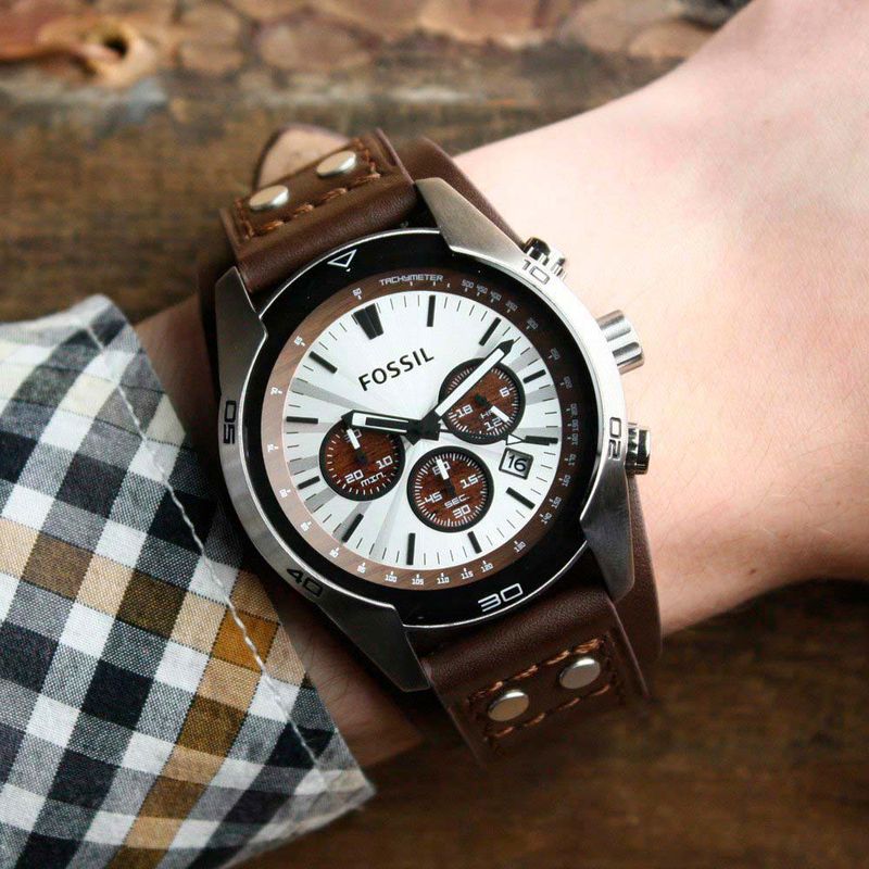 Reloj-Fossil-Coachman-CH2565-Fecha-Cronometro-Correa-De-Cuero-Marron