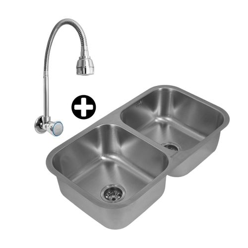 COMBO Lavadero Serpens 2 pozas 82x46 Splendid + Llave lavadero pared Baru Italgrif