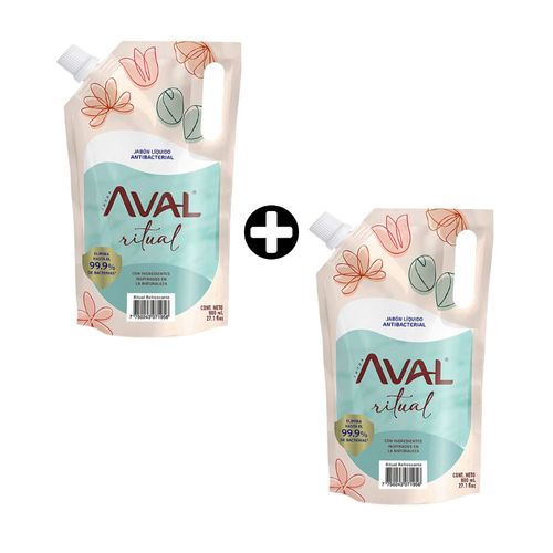 COMBO 2 Jabones líquidos antibacterial Refrescante Aval 800ml