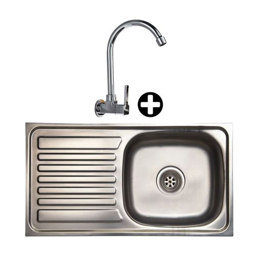 COMBO Lavadero Básico 1 poza con escurridor 40x75cm + Llave de lavadero a la pared Quadro Orange