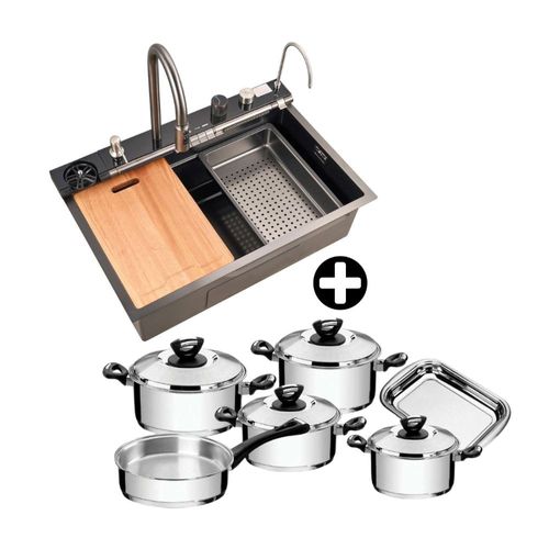 COMBO Lavadero 1 poza 75x50cm Embossed Pvd Orange + Juego de ollas Solar 10 piezas Tramontina