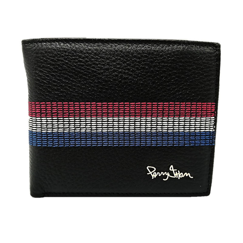 Billetera-para-hombre-de-Cuero-Negro-Con-3-Franjas-Perry-Jhan