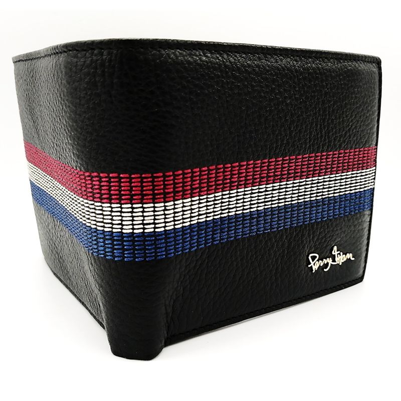 Billetera-para-hombre-de-Cuero-Negro-Con-3-Franjas-Perry-Jhan
