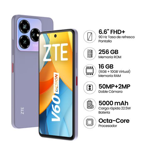 Smartphone ZTE V60 Design (6+10)GB + 256GB Violeta