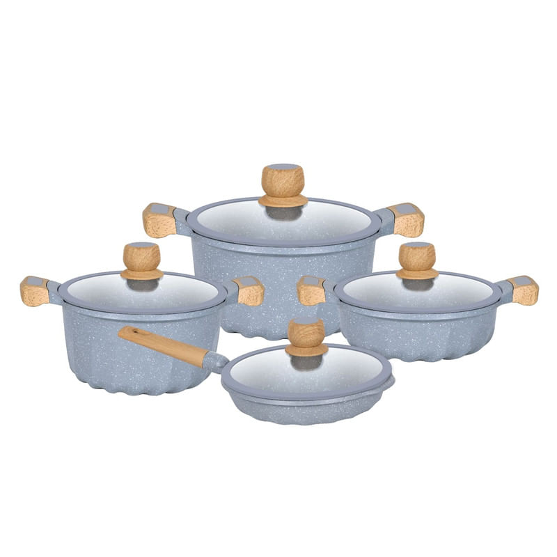 Juego de Ollas Gris de Roca Volcánica 8 Piezas