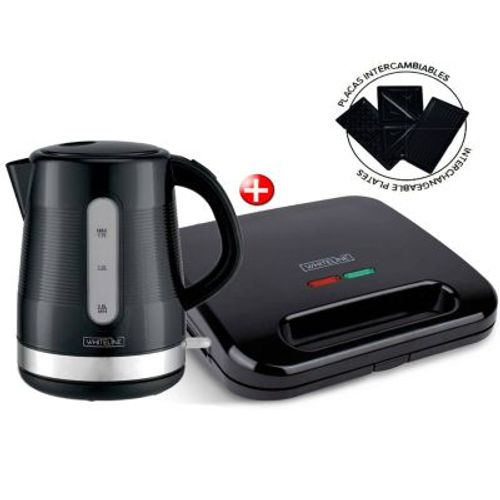 Combo Whiteline Sandwichera Placas Intercambiables 3 en 1 + Hervidor