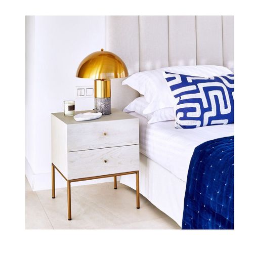 Velador Clásico Argos color Blanco Base Dorada 2 cajones TU MESITA