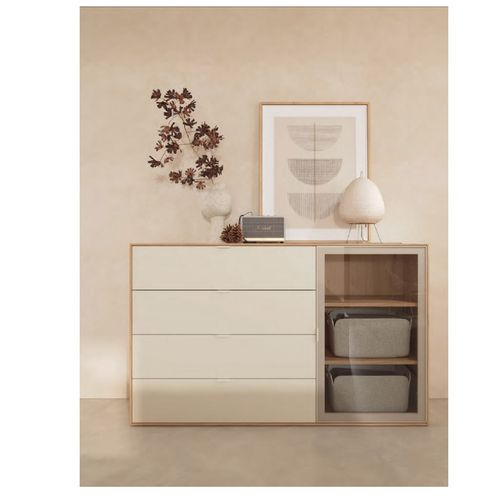 Cómoda Exclusiva Mariaté 4 cajones 1 puerta color Blanco/Duna/Gris TU MESITA