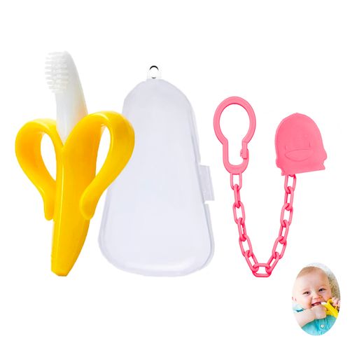 Mordedor Banana Amarillo Con Cadena Baby Froggie Ornitorrinco Rosado Para Bebe