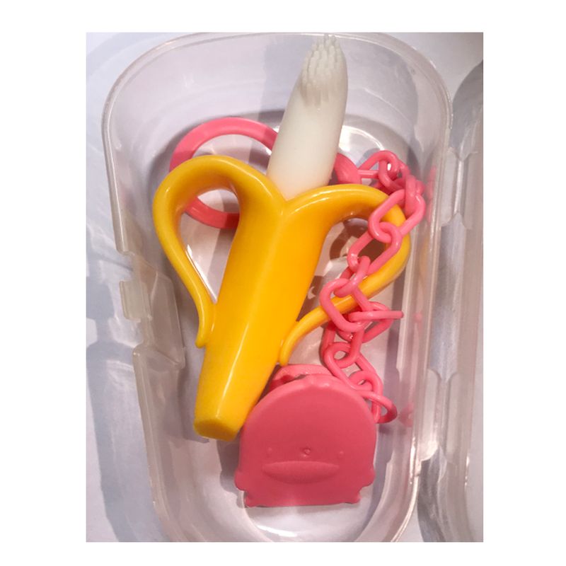 Mordedor-Banana-Amarillo-Con-Cadena-Baby-Froggie-Ornitorrinco-Rosado-Para-Bebe