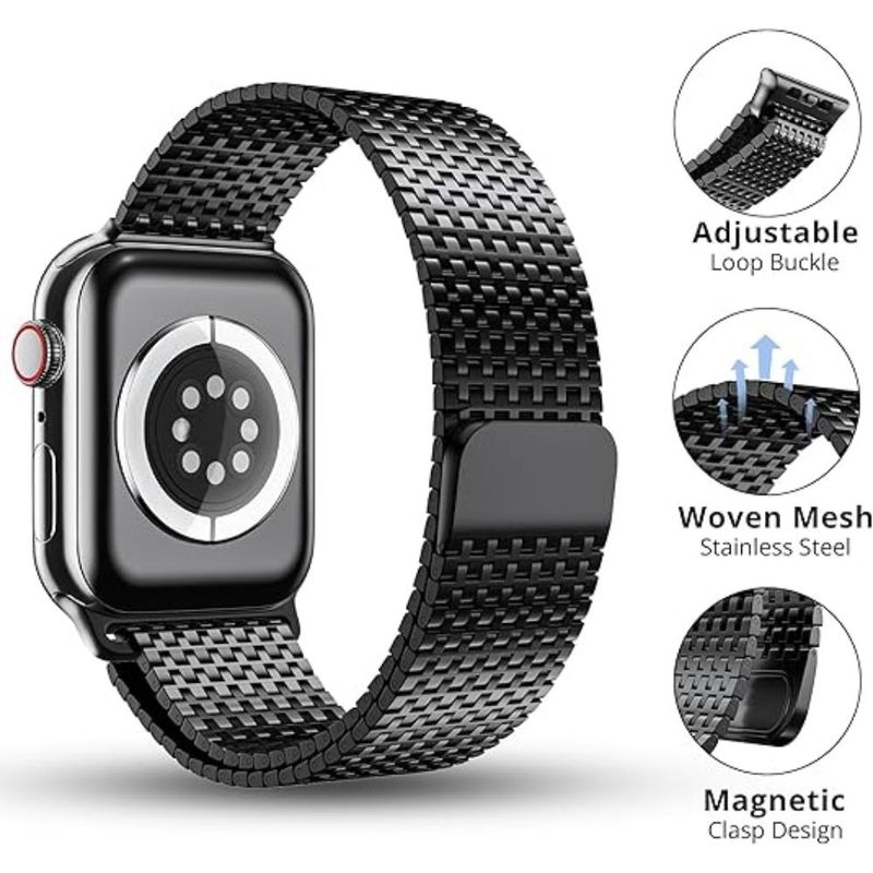 Correa-Milanese-Loop-Malla-de-Acero-Inoxidable-para-Apple-Watch-Negro-42-44-45-49mm