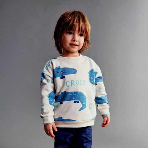 Polera Bebé Niño Sfera Estampada Cocodrilos Blanco