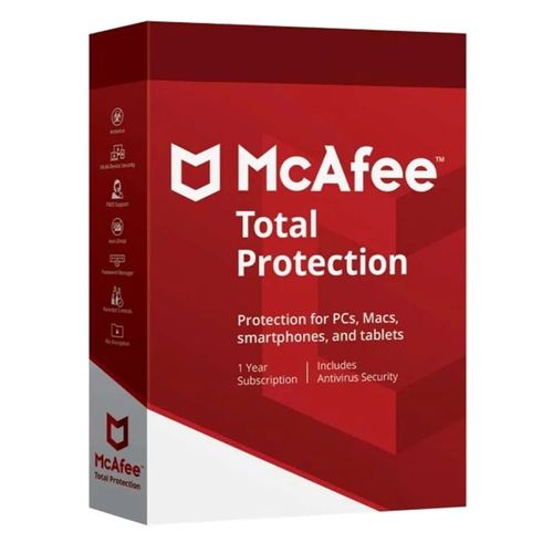 Antivirus McAfee Total Protection, licencia digital, 10 dispositivos, 1 año, seguridad completa Solo Windows