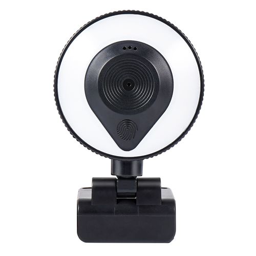 Cámara web Teraware 2K W20 con iluminación, conexión USB, micrófono incorporado, AF y montaje universal, ideal para videollamadas, streaming