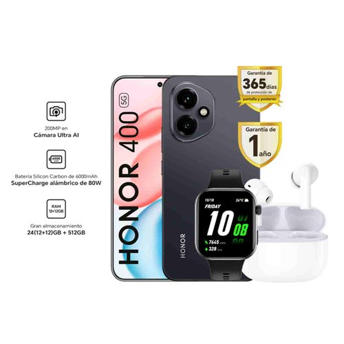 Celular Honor 400 12 512GB Mid Black + Watch 2i + Earbuds