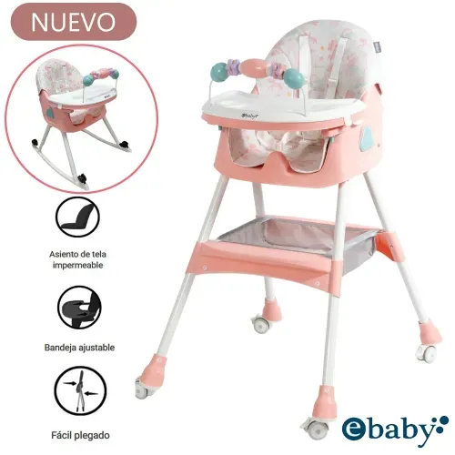 Silla de Comer Asiento Reclinable con Ruedas DALI Rosado