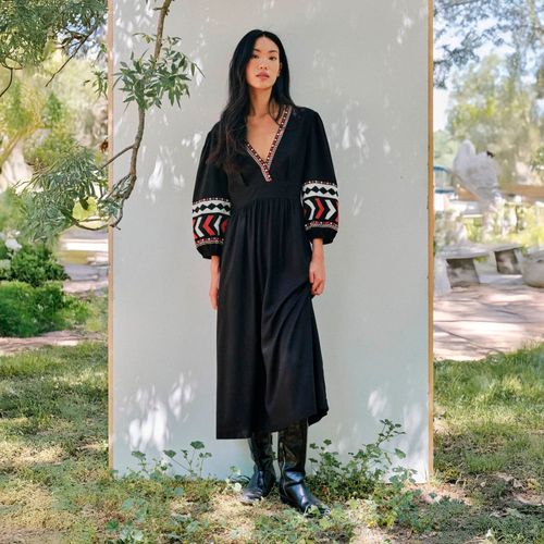 Vestido Bordado Aplique Sfera Mujer Negro
