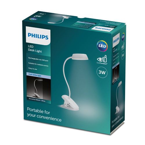 Lampara de Escritorio LED Philips 3w Luz Natural - Recargable via USB