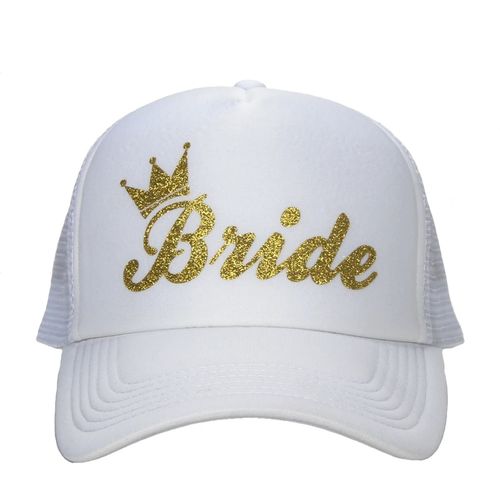 Gorra estilo trucker para la novia despedida de soltera bride blanco y dorado