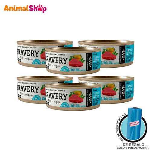 Comida De Gato Adulto Bravery Atún Y Guisantes 70 Gr 6 Un