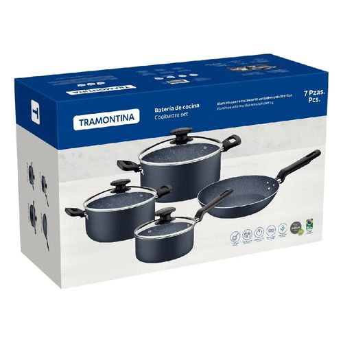 Juego de Ollas Tramontina de Aluminio con Antiadherente Starflon Max Azul – 7 Piezas