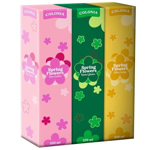 Pack Colonia SPRING FLOWER Rose Emotion Frasco 250ml + Herbal Garden Frasco 250ml + Citric Energy Frasco 250ml