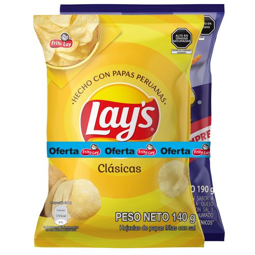Pack Papas LAYS Bolsa 140g + PIQUEO SNAX Bolsa 190g