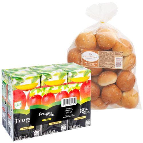 Pack Bebida FRUGOS Mango Caja 235ml Paquete 6un + Petipan LA FLORENCIA Bolsa 550g