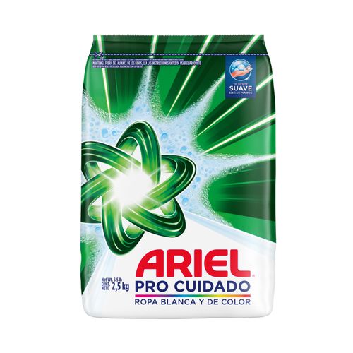 Detergente en Polvo ARIEL Pro Cuidado para Ropa Blanca y de Color Bolsa 2.5Kg