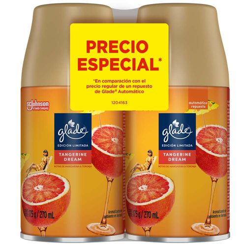 Aromatizante Automático GLADE Tangerine Dream 2 Repuestos Paquete 270ml