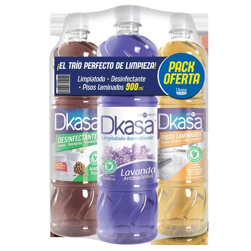 Tripack DKASA Limpiatodo + Desinfectante + Pisos Laminados Botella c/u 900ml