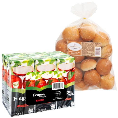 Pack Néctar FRUGOS Manzana Caja 235ml Paquete 6un + Petipan LA FLORENCIA Bolsa 550g