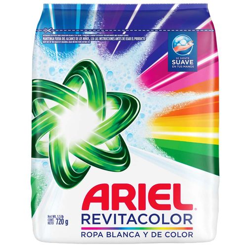 Detergente en Polvo ARIEL Revitacolor para Ropa Blanca y de Color Bolsa 720g