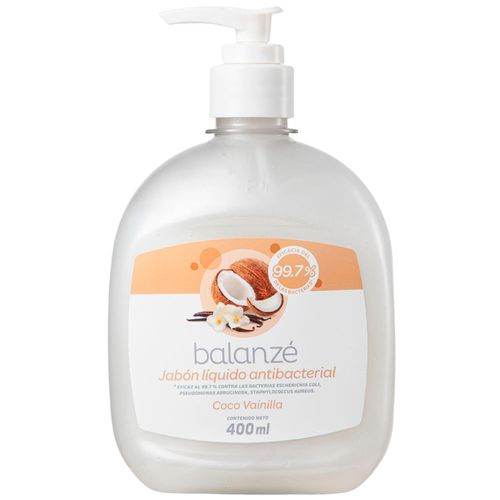 Jabón Líquido Antibacterial BALANZÉ Coco Vainilla Frasco 400ml