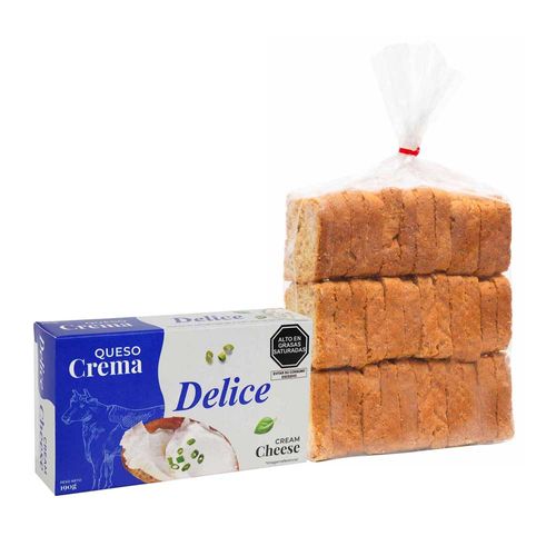 Pack Mini Tostadas Integrales LA FLORENCIA Bolsa 36un + Queso Crema DELICE Barra 190g