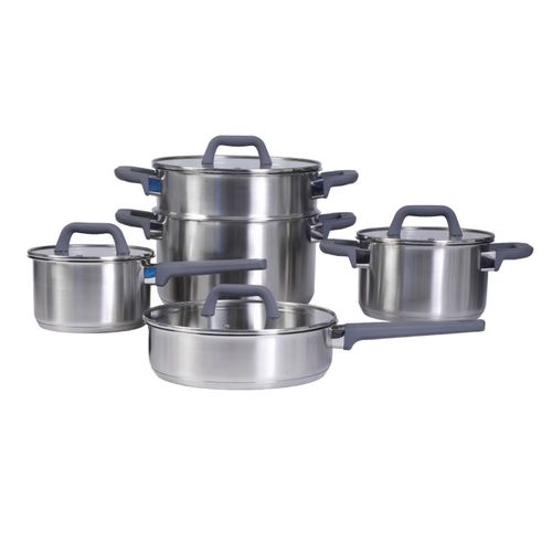 Juego de Ollas 9 piezas Acero inoxidable Oster Beauford acabado plata