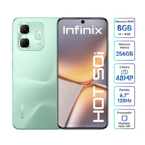 Infinix Hot 50i 256GB 4GB Ram Verde Pantalla HD+ 120Hz 48MP