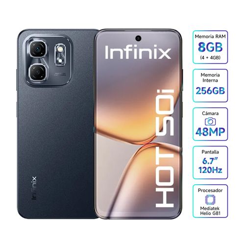 Infinix Hot 50i 256GB 4GB Ram Negro Pantalla HD+ 120Hz 48MP