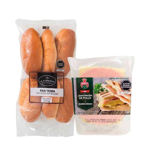 Pack Pan de Yema LA FLORENCIA Bolsa 310g + Pack Jamonada de Pollo + Queso Edam BRAEDT Paquete 180g