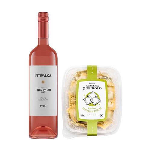 Pack Vino Rosé INTIPALKA Botella 750ml + Ravioles de Espinaca y Ricotta ANTIGUA TABERNA QUEIROLO Caja 500g